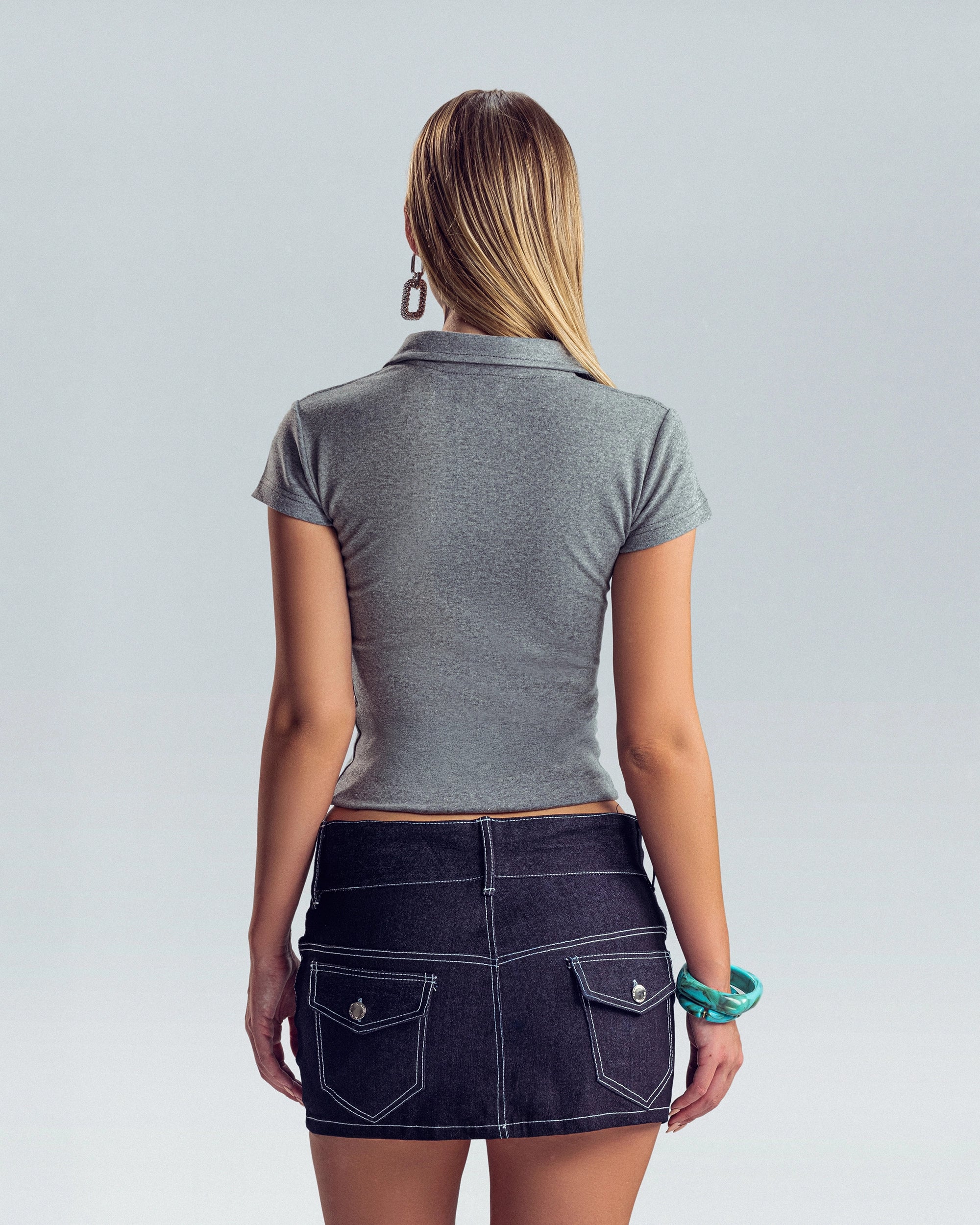Contrast Stitch Mini Skirt - Indigo